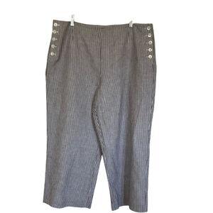 Talbots Womens Sailor Chelsea Crop Pant 14 Grey White Stripes Linen Blend Summer